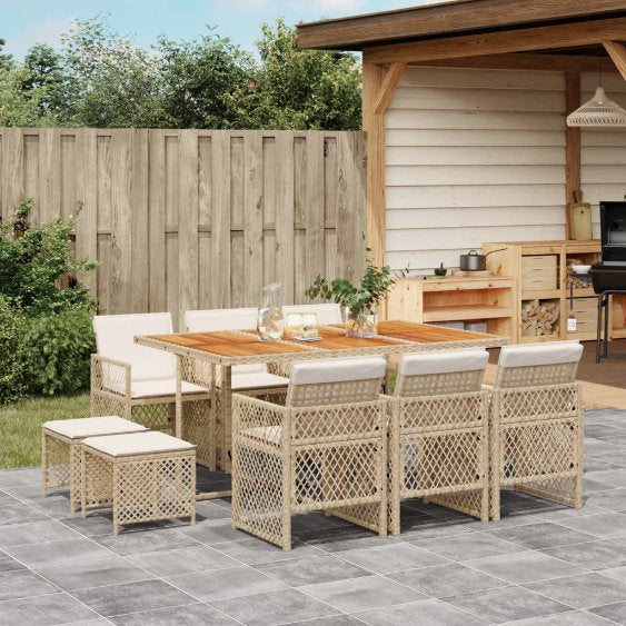 9-tlg. Garten-Essgruppe mit Kissen Schwarz Poly Rattan