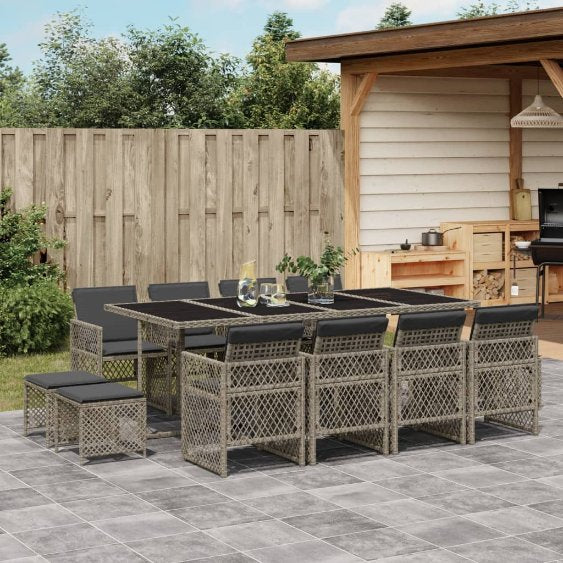 9-tlg. Garten-Essgruppe mit Kissen Schwarz Poly Rattan
