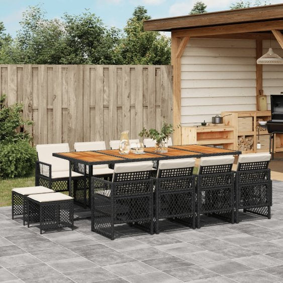 9-tlg. Garten-Essgruppe mit Kissen Schwarz Poly Rattan