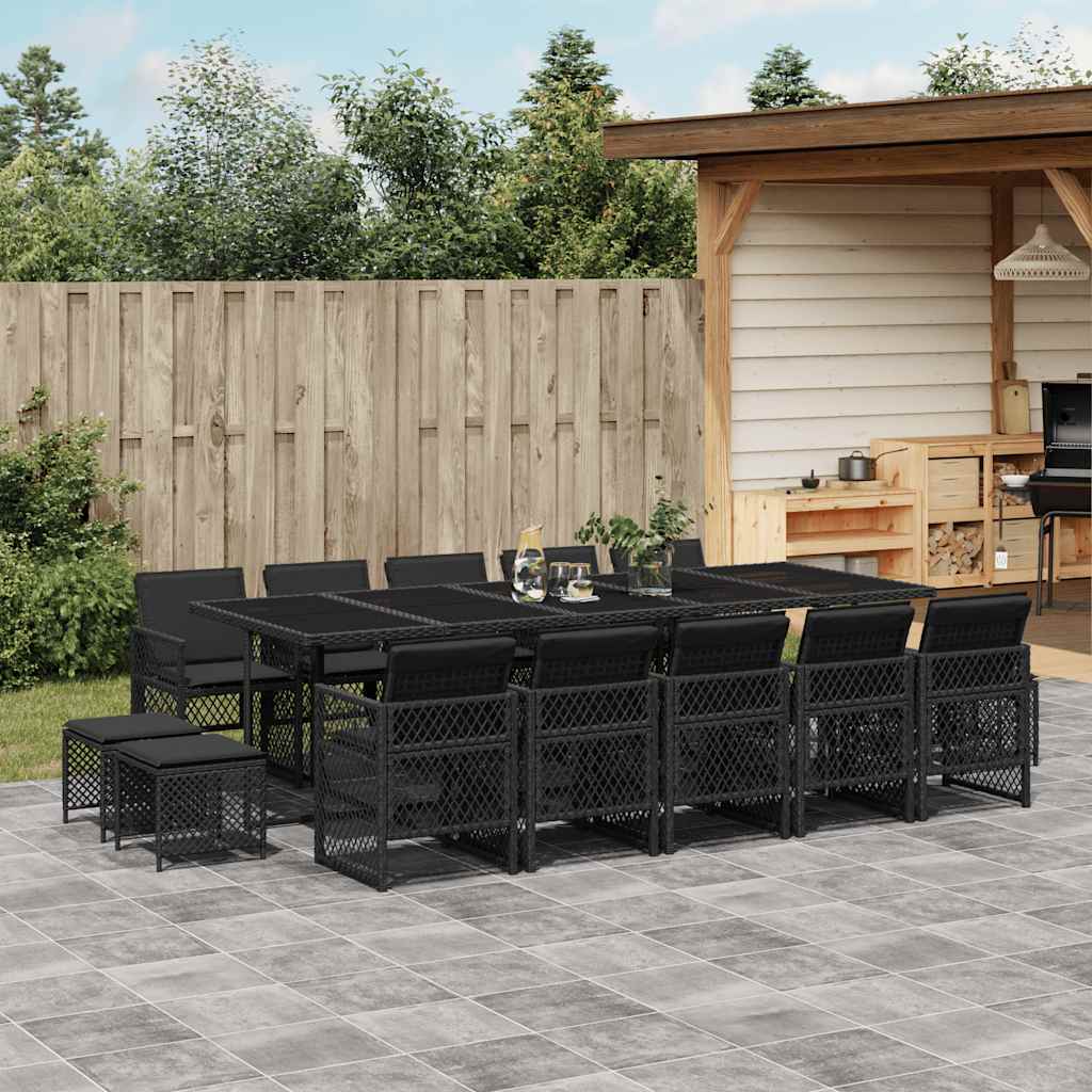 9-tlg. Garten-Essgruppe mit Kissen Schwarz Poly Rattan
