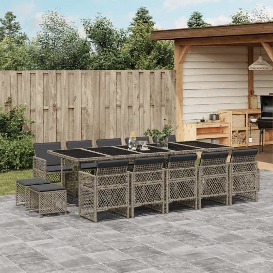 9-tlg. Garten-Essgruppe mit Kissen Schwarz Poly Rattan