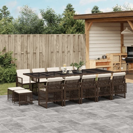 9-tlg. Garten-Essgruppe mit Kissen Schwarz Poly Rattan
