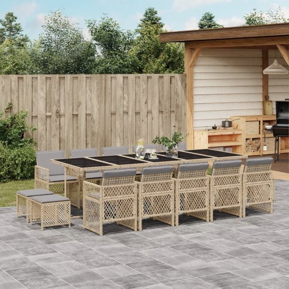 9-tlg. Garten-Essgruppe mit Kissen Schwarz Poly Rattan