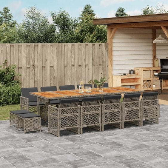 9-tlg. Garten-Essgruppe mit Kissen Schwarz Poly Rattan