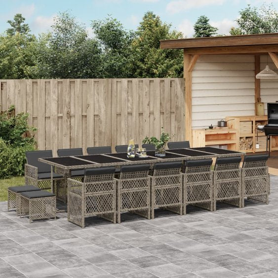 9-tlg. Garten-Essgruppe mit Kissen Schwarz Poly Rattan