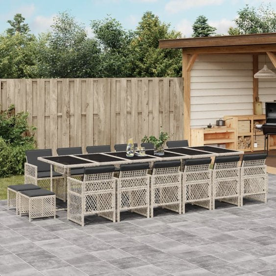 9-tlg. Garten-Essgruppe mit Kissen Schwarz Poly Rattan
