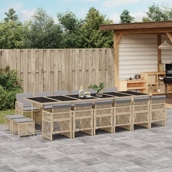 9-tlg. Garten-Essgruppe mit Kissen Schwarz Poly Rattan