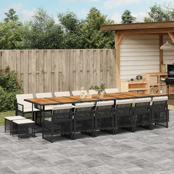 9-tlg. Garten-Essgruppe mit Kissen Schwarz Poly Rattan