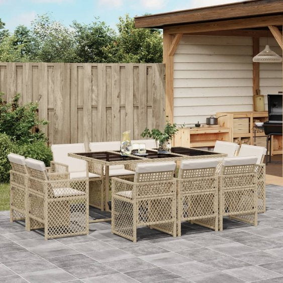 9-tlg. Garten-Essgruppe mit Kissen Schwarz Poly Rattan