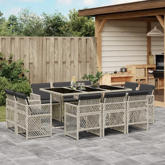 9-tlg. Garten-Essgruppe mit Kissen Schwarz Poly Rattan