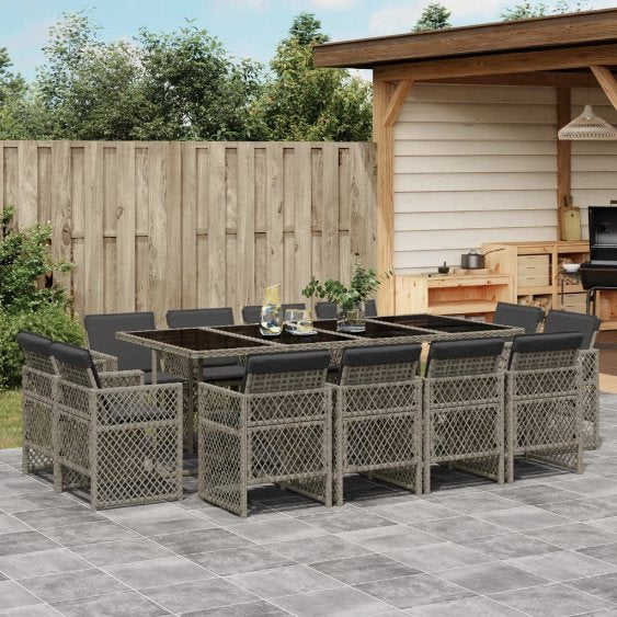 9-tlg. Garten-Essgruppe mit Kissen Schwarz Poly Rattan