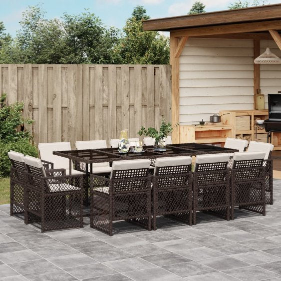 9-tlg. Garten-Essgruppe mit Kissen Schwarz Poly Rattan