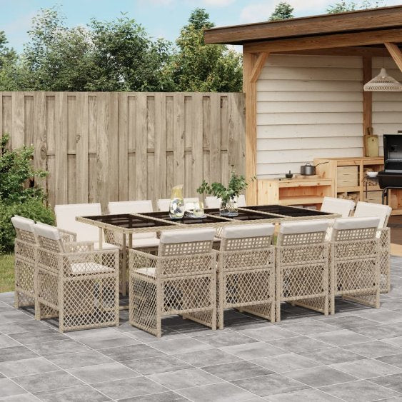 9-tlg. Garten-Essgruppe mit Kissen Schwarz Poly Rattan