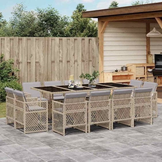 9-tlg. Garten-Essgruppe mit Kissen Schwarz Poly Rattan