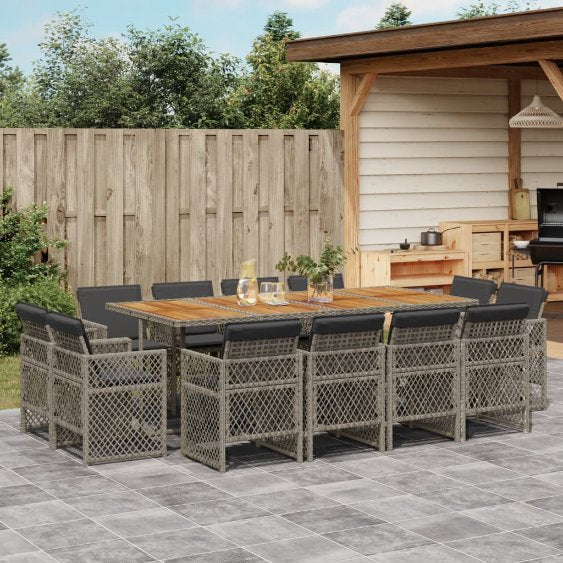 9-tlg. Garten-Essgruppe mit Kissen Schwarz Poly Rattan