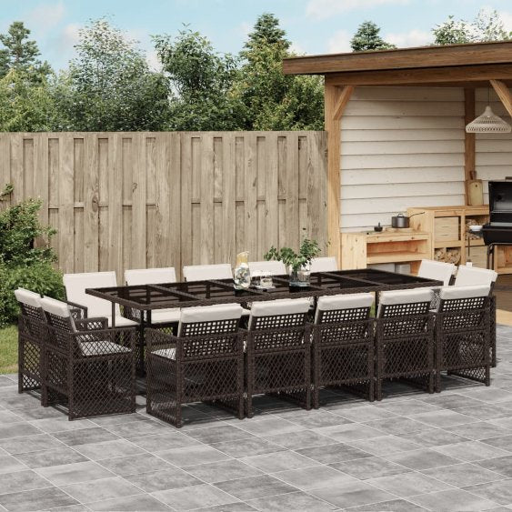 9-tlg. Garten-Essgruppe mit Kissen Schwarz Poly Rattan