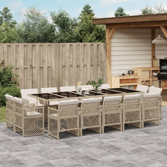 9-tlg. Garten-Essgruppe mit Kissen Schwarz Poly Rattan