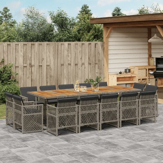 9-tlg. Garten-Essgruppe mit Kissen Schwarz Poly Rattan