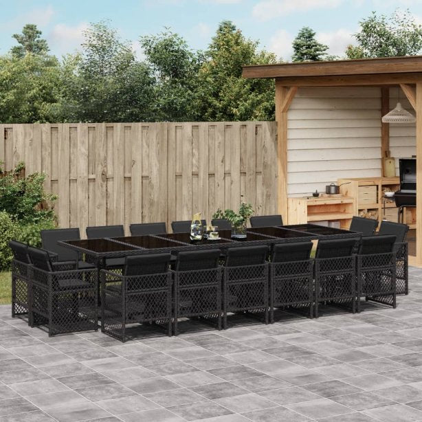 9-tlg. Garten-Essgruppe mit Kissen Schwarz Poly Rattan