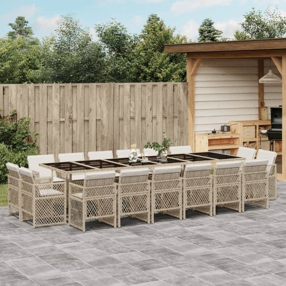 9-tlg. Garten-Essgruppe mit Kissen Schwarz Poly Rattan