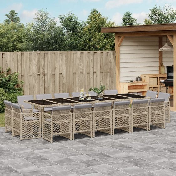 9-tlg. Garten-Essgruppe mit Kissen Schwarz Poly Rattan