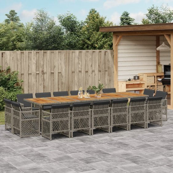 9-tlg. Garten-Essgruppe mit Kissen Schwarz Poly Rattan