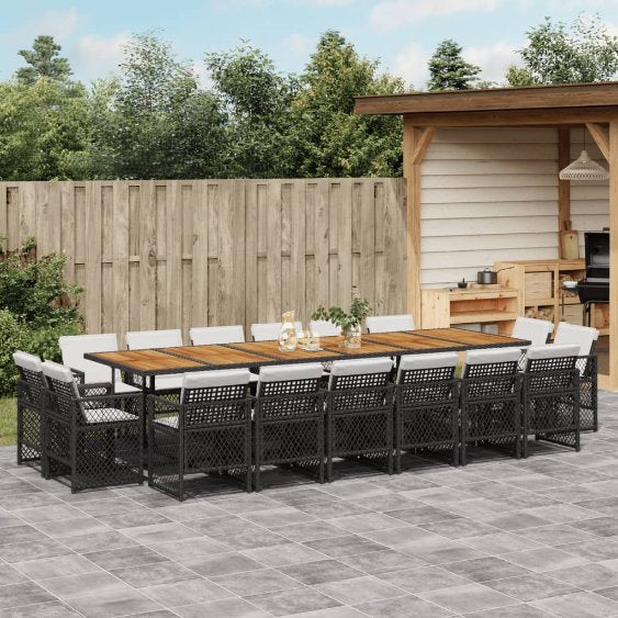 9-tlg. Garten-Essgruppe mit Kissen Schwarz Poly Rattan