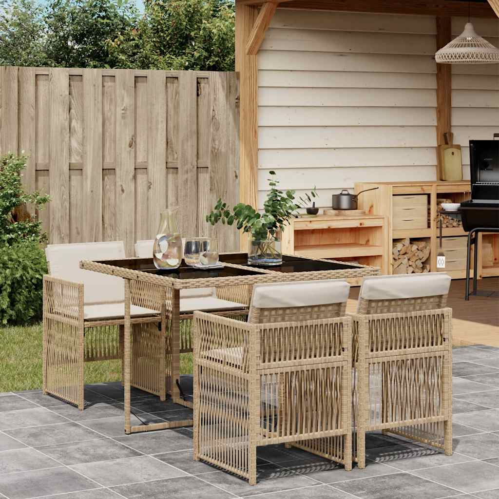 5-tlg. Garten-Essgruppe mit Kissen Schwarz Poly Rattan