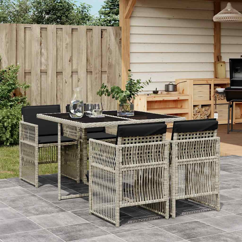5-tlg. Garten-Essgruppe mit Kissen Schwarz Poly Rattan