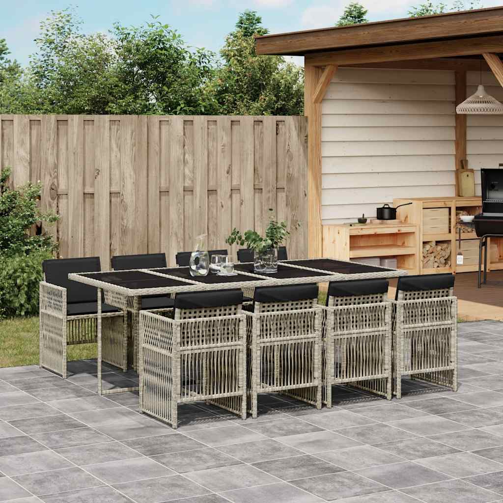 5-tlg. Garten-Essgruppe mit Kissen Schwarz Poly Rattan