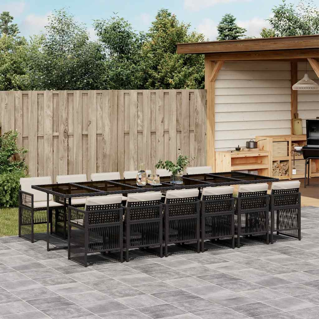 5-tlg. Garten-Essgruppe mit Kissen Schwarz Poly Rattan