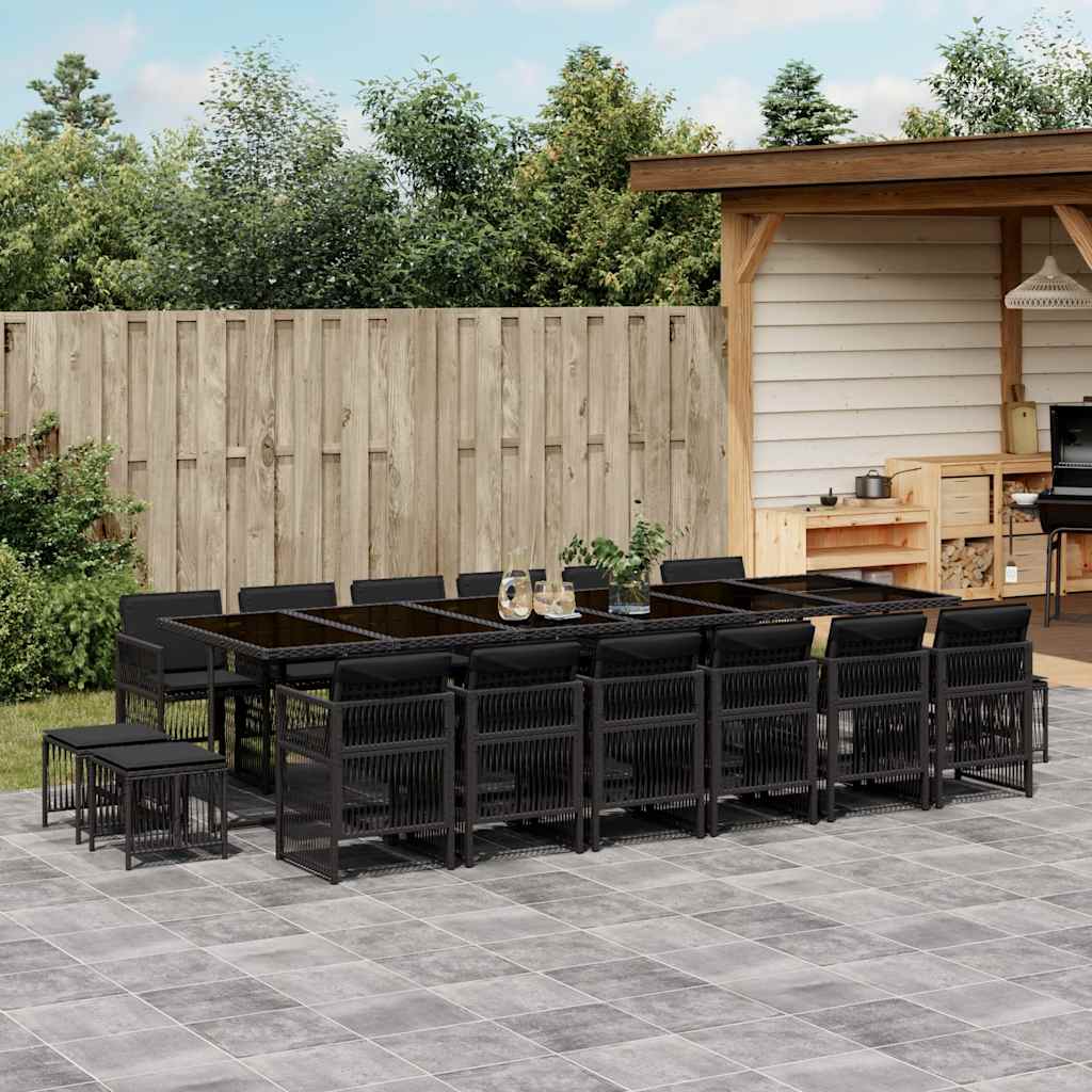 9-tlg. Garten-Essgruppe mit Kissen Schwarz Poly Rattan