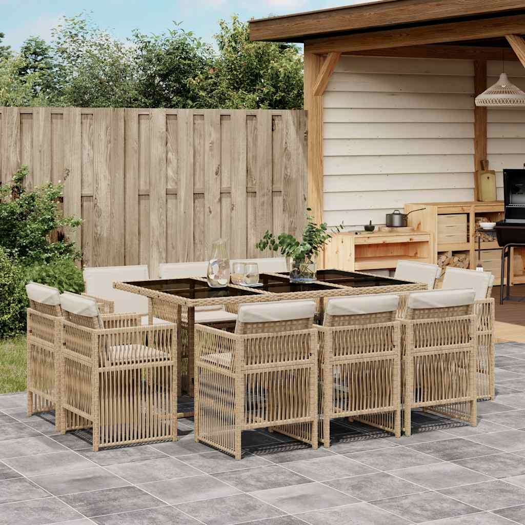 9-tlg. Garten-Essgruppe mit Kissen Schwarz Poly Rattan