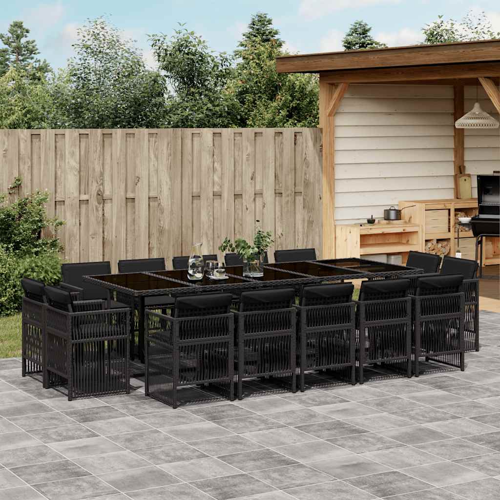 9-tlg. Garten-Essgruppe mit Kissen Schwarz Poly Rattan