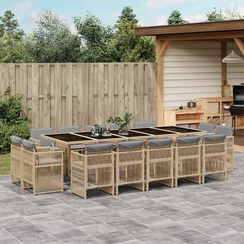 9-tlg. Garten-Essgruppe mit Kissen Schwarz Poly Rattan