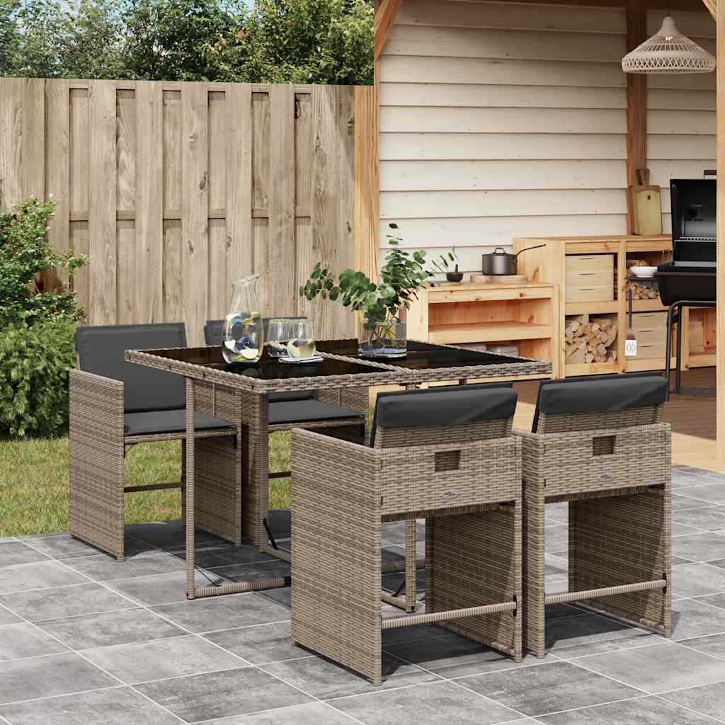 5-tlg. Garten-Essgruppe mit Kissen Schwarz Poly Rattan