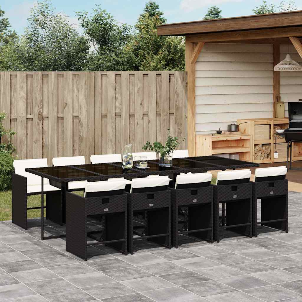 5-tlg. Garten-Essgruppe mit Kissen Schwarz Poly Rattan