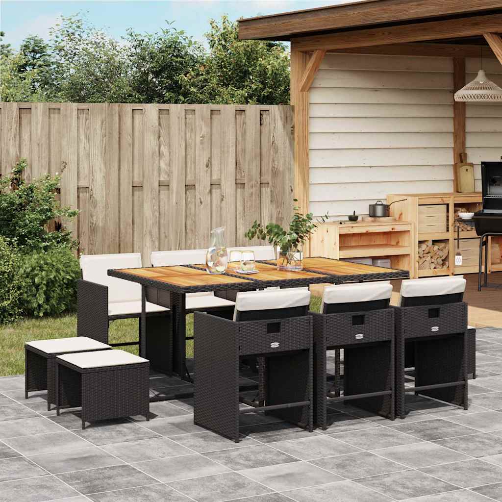 9-tlg. Garten-Essgruppe mit Kissen Schwarz Poly Rattan