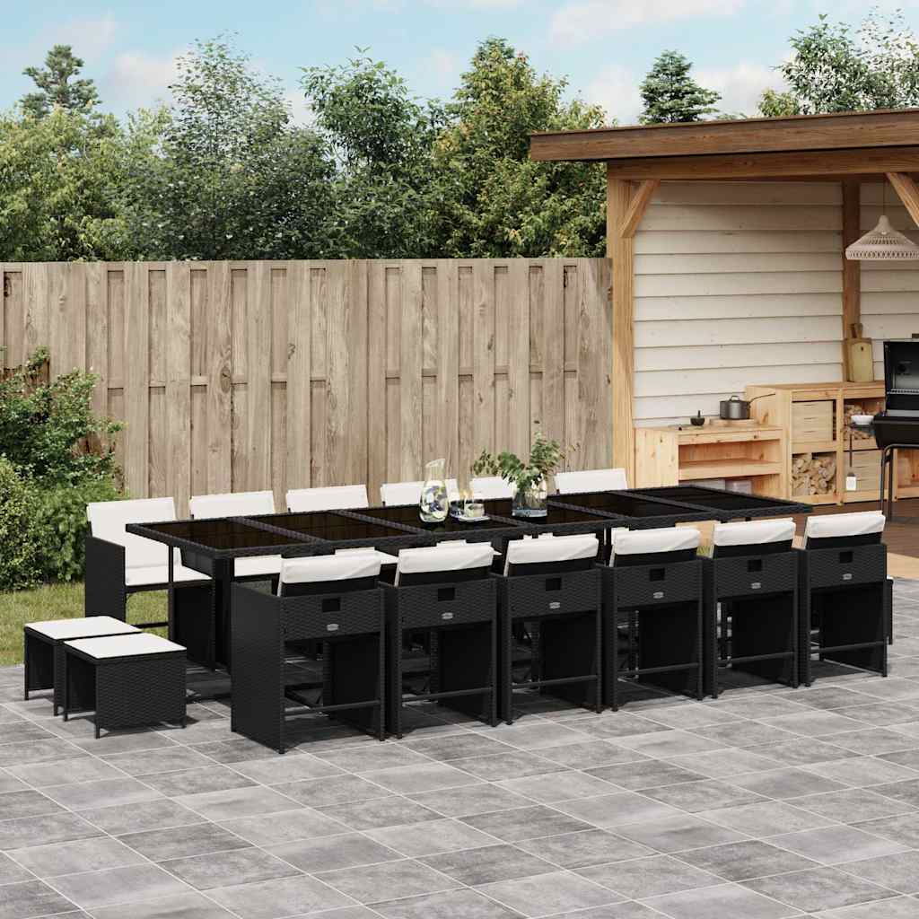 9-tlg. Garten-Essgruppe mit Kissen Schwarz Poly Rattan