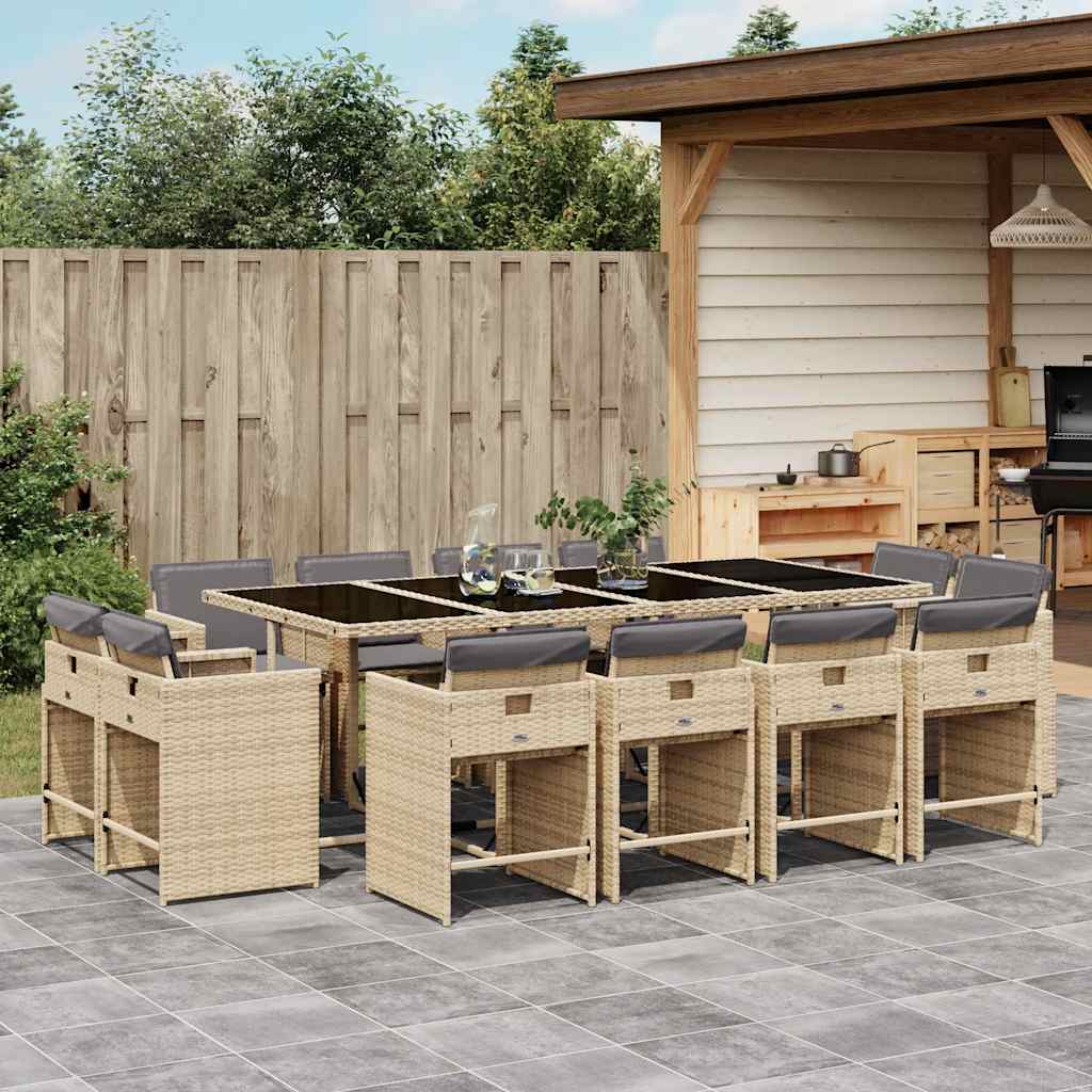 9-tlg. Garten-Essgruppe mit Kissen Schwarz Poly Rattan