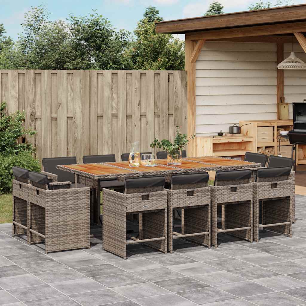 9-tlg. Garten-Essgruppe mit Kissen Schwarz Poly Rattan