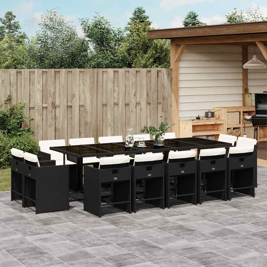 9-tlg. Garten-Essgruppe mit Kissen Schwarz Poly Rattan