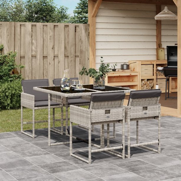 5-tlg. Garten-Essgruppe mit Kissen Schwarz Poly Rattan