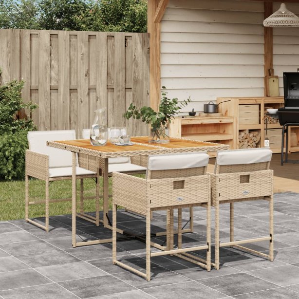 5-tlg. Garten-Essgruppe mit Kissen Schwarz Poly Rattan