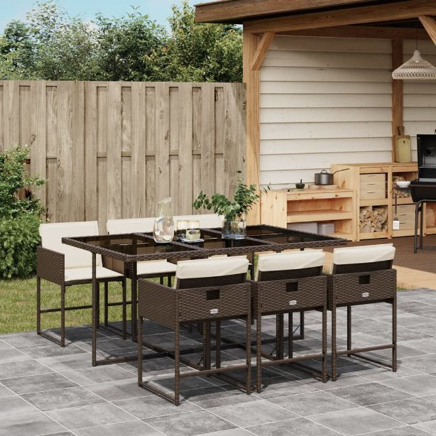 5-tlg. Garten-Essgruppe mit Kissen Schwarz Poly Rattan