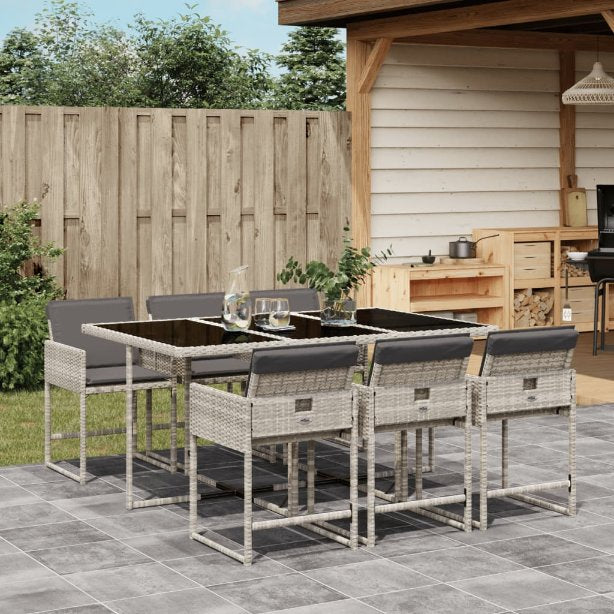 5-tlg. Garten-Essgruppe mit Kissen Schwarz Poly Rattan