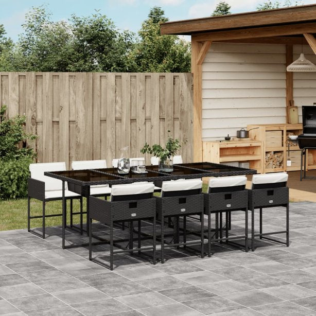 5-tlg. Garten-Essgruppe mit Kissen Schwarz Poly Rattan