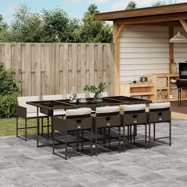 5-tlg. Garten-Essgruppe mit Kissen Schwarz Poly Rattan