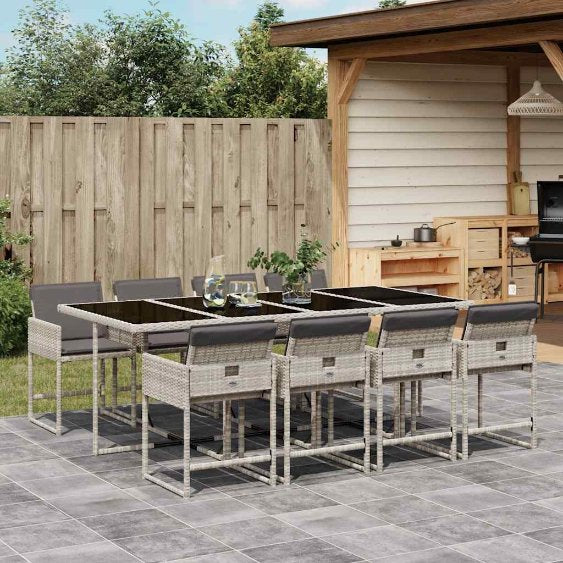 5-tlg. Garten-Essgruppe mit Kissen Schwarz Poly Rattan