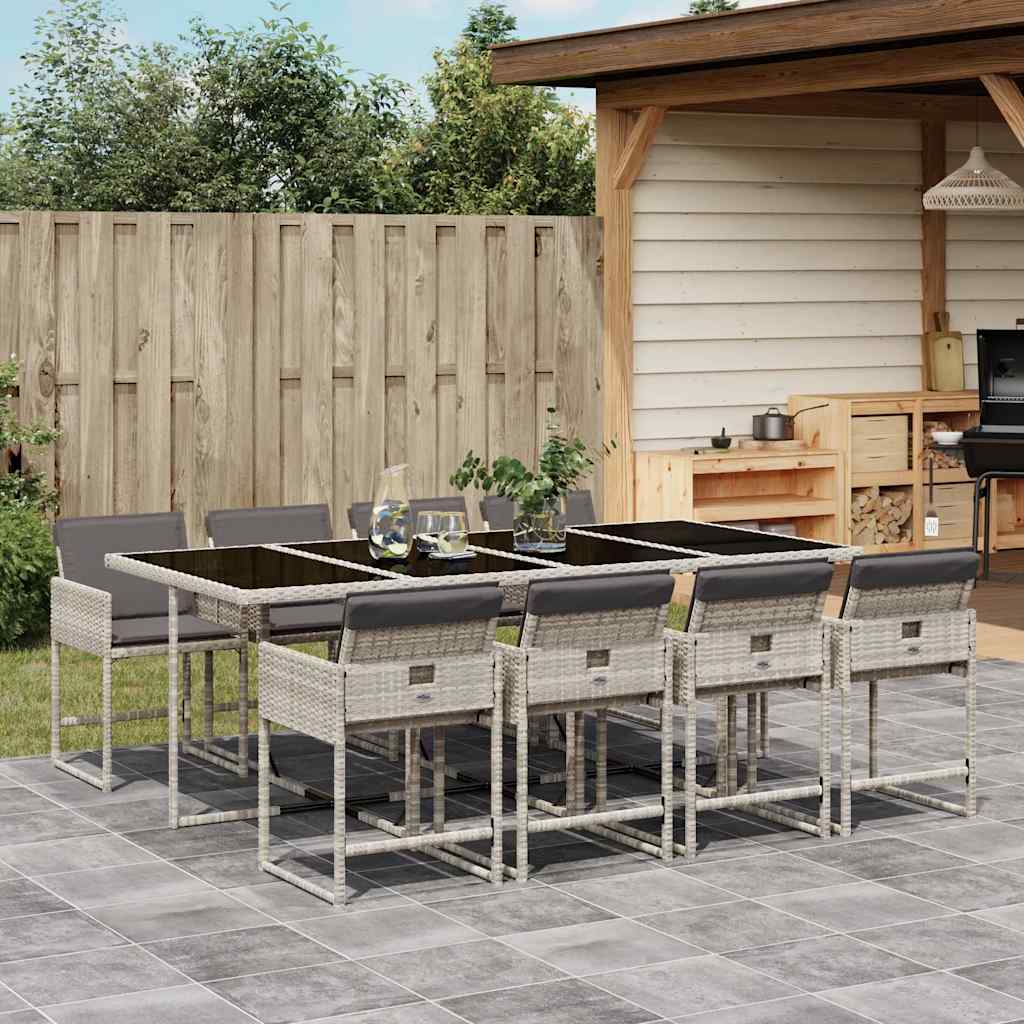 5-tlg. Garten-Essgruppe mit Kissen Schwarz Poly Rattan